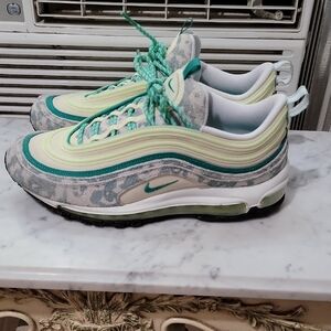 Nike Air Max 97 Sz10 Neptune Gree Camo- Green and Cream Sneakers Used